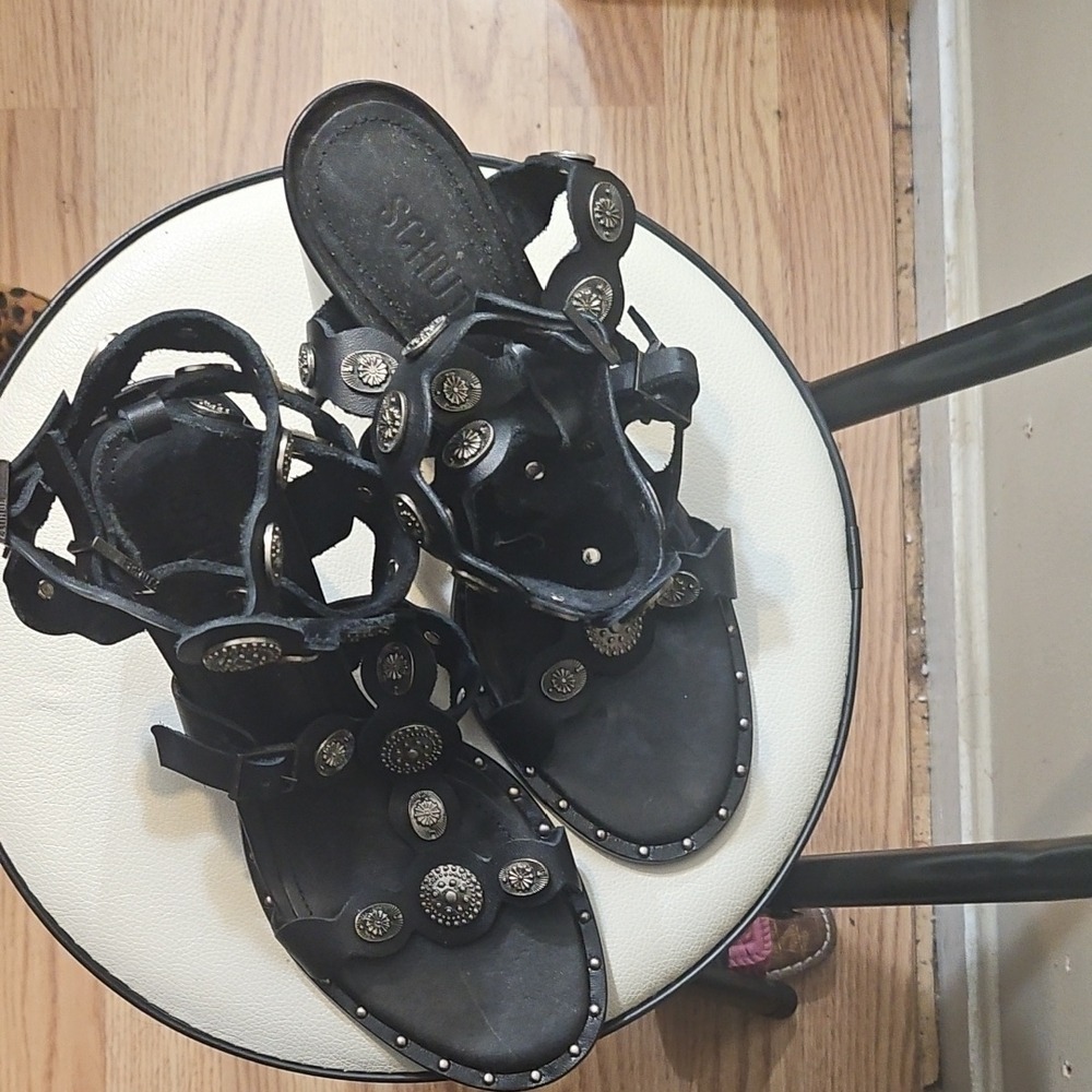 SCHUTZ Black Sandals with Crisscross Straps